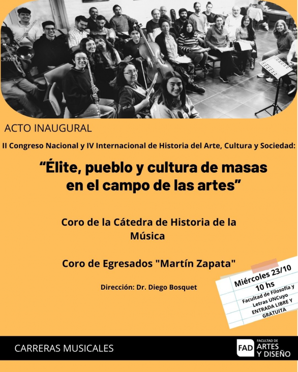 imagen El Coro de egresados participará del II Congreso Nacional y IV Internacional de Historia del Arte, Cultura y Sociedad 