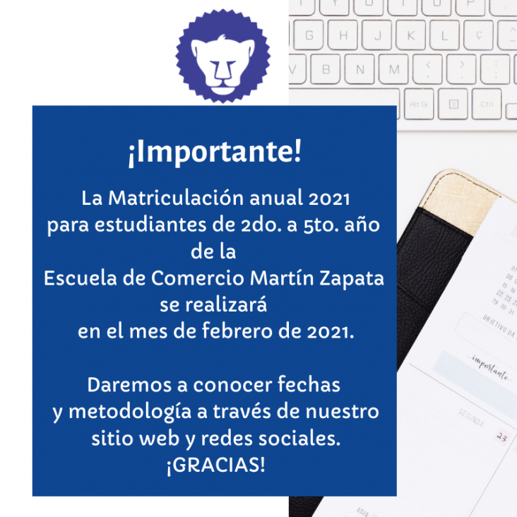 imagen La matriculación de 2do. a 5to. año se realizará en febrero de 2021