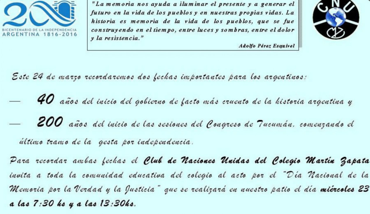 imagen Invitación al Acto por el Día Nacional de la Memoria por la Verdad y la Justicia